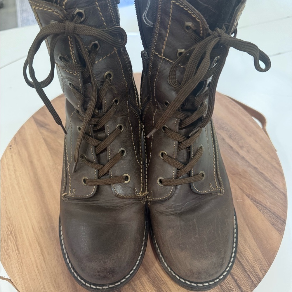 Taos Brown Leather Lace-Up Boots Size 41 - Picture 3 of 7